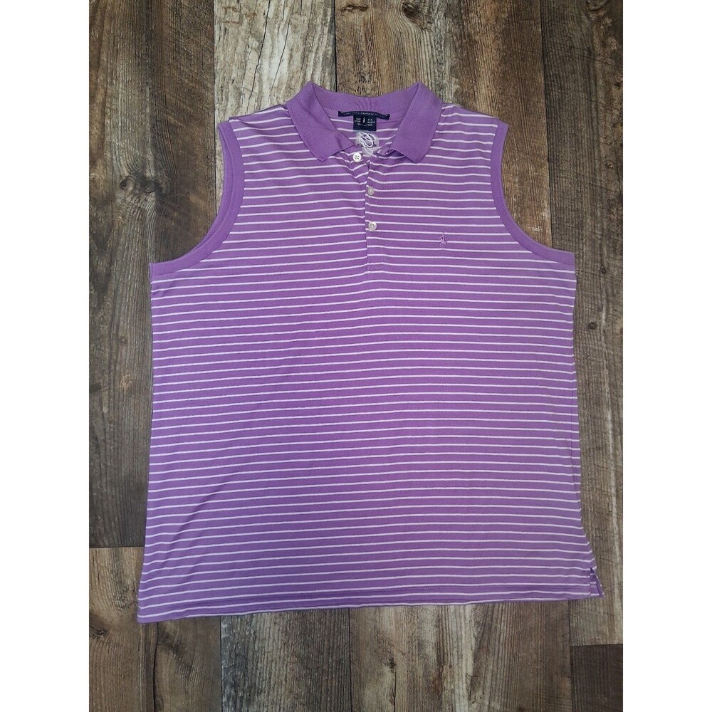 Ralph Lauren Golf Women's Sleeveless Polo Shirt -Purple & White Striped, Large